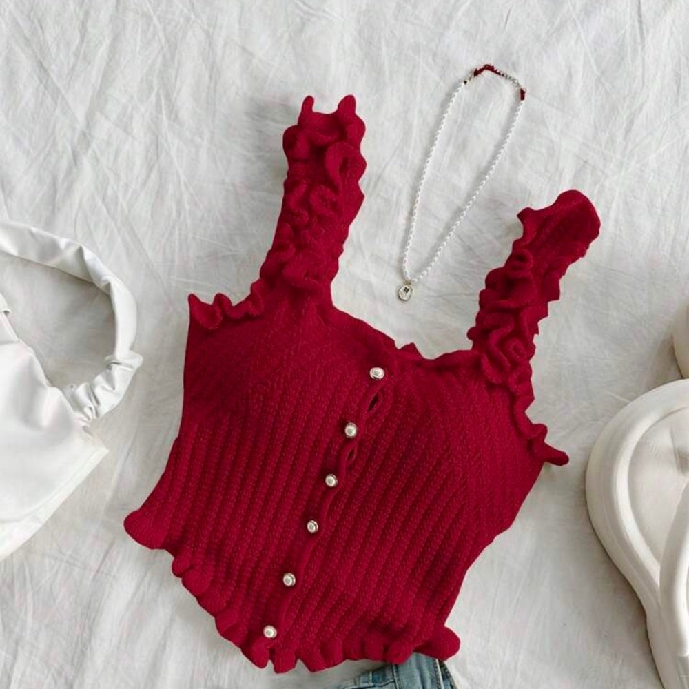 SHEIN Red Ribbed Ruffled Tank Top - Picture 5 of 5